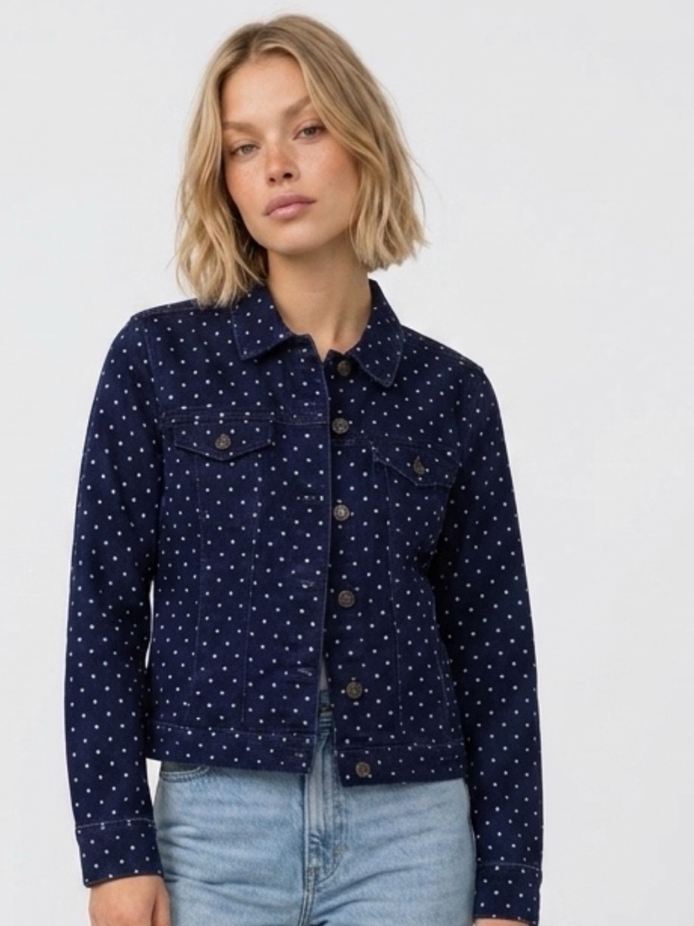 LIZ CLAIBORNE SIZE M POLKA DOT DENIM JACKET SIZE M NEW WITH TAGS